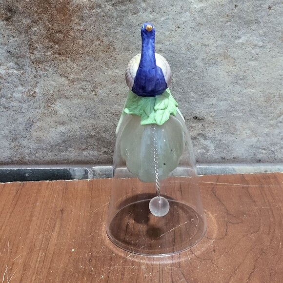 Peacock Bird Figurine on Crystal Glass Bell Silver Tone Chain Glass Ball - Picture 6 of 11